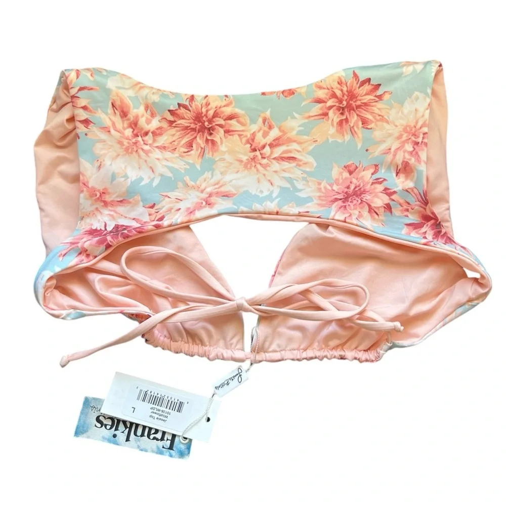 NWT Frankie's Bikinis Revolve Jessie Bikini Top in Wildflower Print Pink Blue L